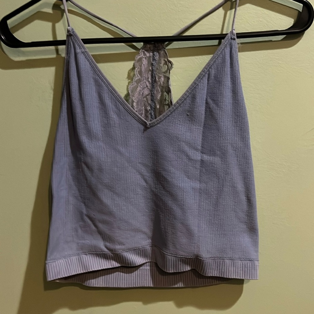 small blue lace back tank top